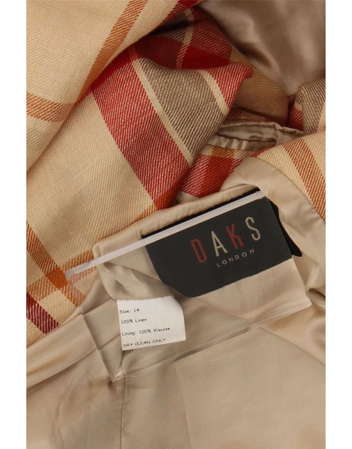 Giacca blazer a 2 bottoni da donna DAKS UK 14 Lino a quadri beige grande