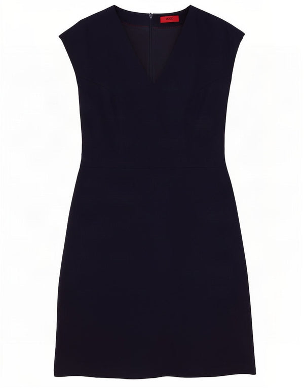 Hugo Boss Womens A-Line Dress UK 12 Medium Navy Blue Cotton