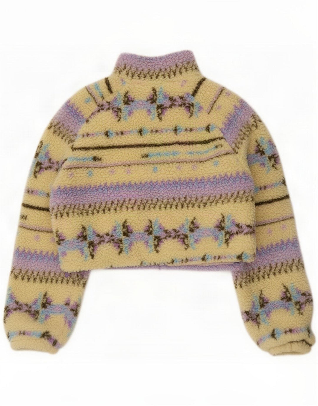 Giacca corta in pile da donna Pull & Bear UK 6 XS multicolore geometrica