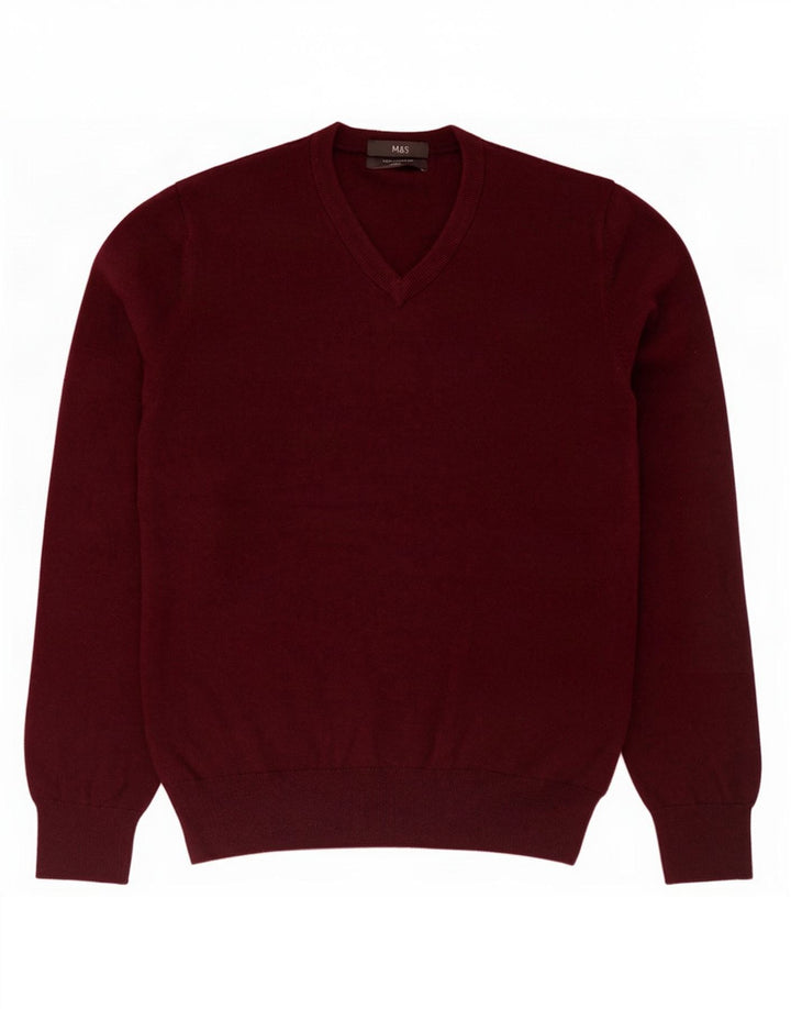 Maglione da uomo con scollo a V Marks & Spencer in cotone bordeaux medio