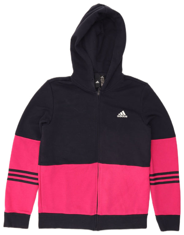 Felpa con cappuccio e zip da donna Adidas UK 12/14 Colorblock medio blu navy
