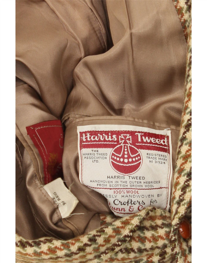 Giacca blazer a 3 bottoni da uomo Harris Tweed UK 36 piccola lana pied de poule verde