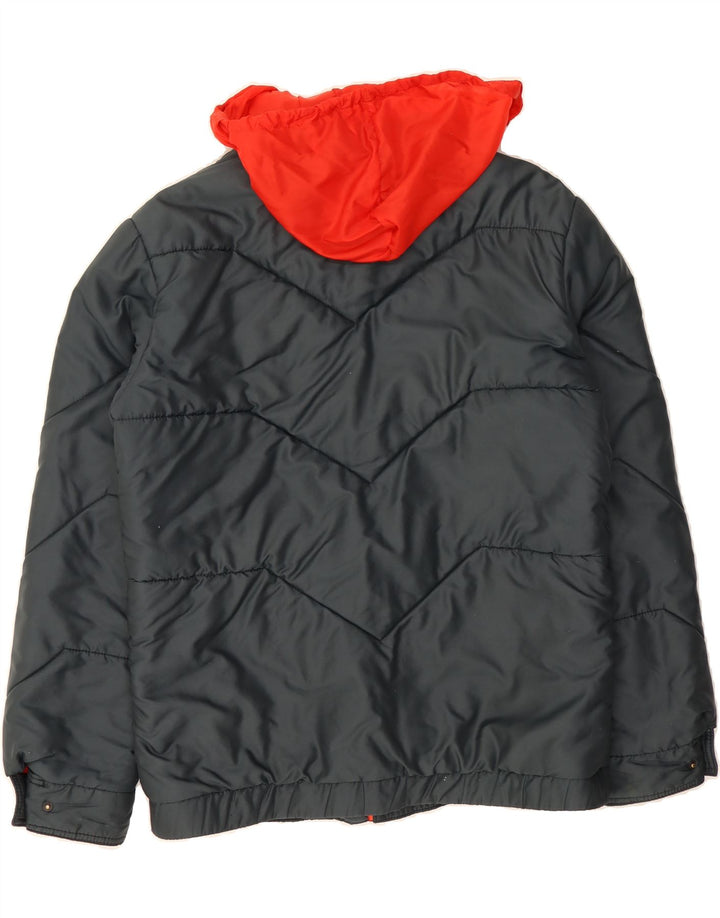ELHO Mens Hooded Padded Jacket IT 46 Small Black Colourblock Polyamide Vintage Elho and Second-Hand Elho from Messina Hembry 