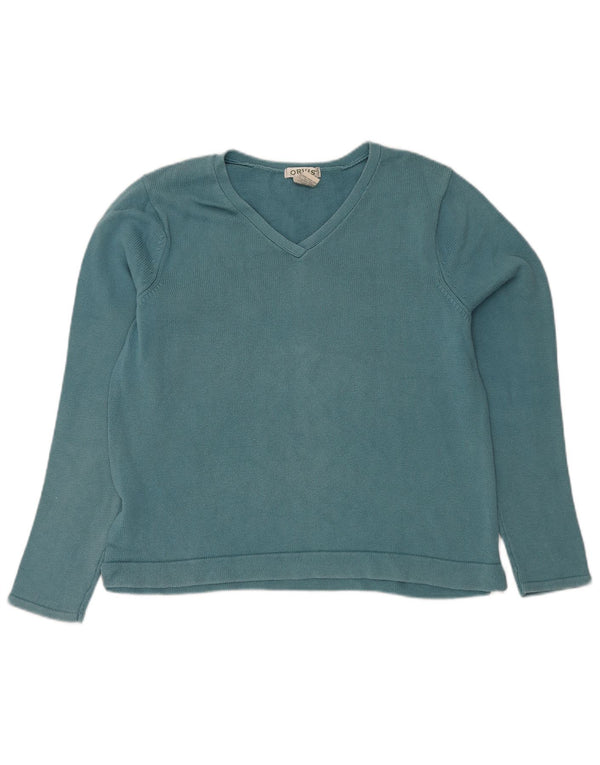 Maglione maglione con scollo a V da donna Orvis UK 14 grande cotone blu