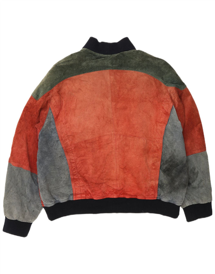 Giubbotto bomber in pelle scamosciata dal taglio ampio da uomo VINTAGE UK 38 Blocco colore rosso medio