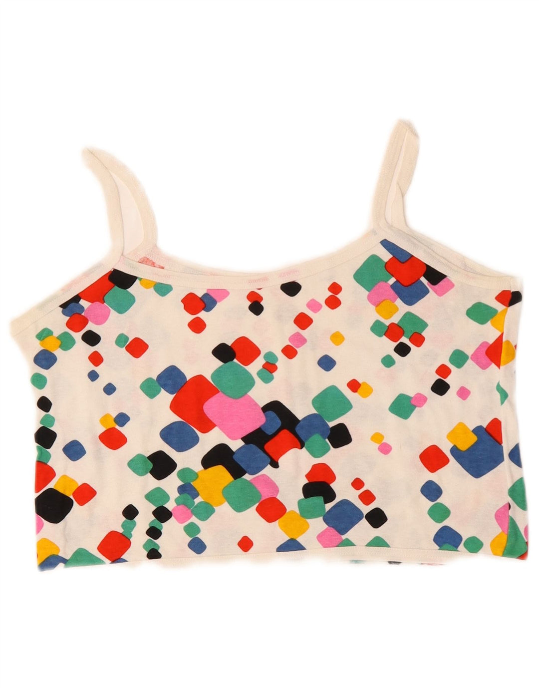 Canottiera corta da donna VINTAGE UK 10 piccola geometrica multicolore