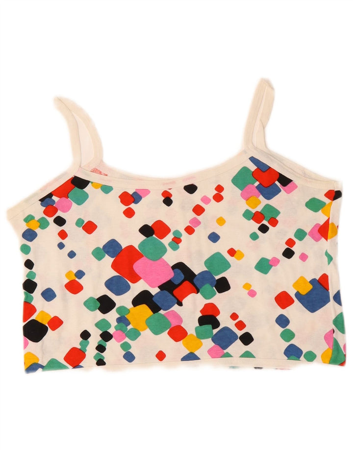 Canottiera corta da donna VINTAGE UK 10 piccola geometrica multicolore