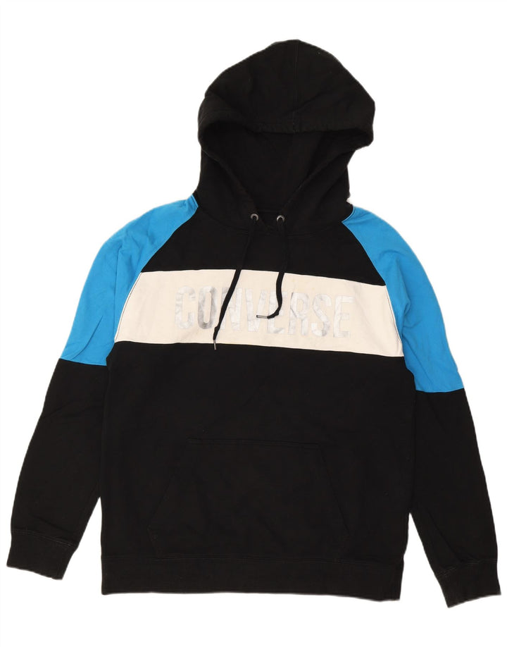 CONVERSE Felpa con cappuccio grafica da uomo in cotone color block medio nero