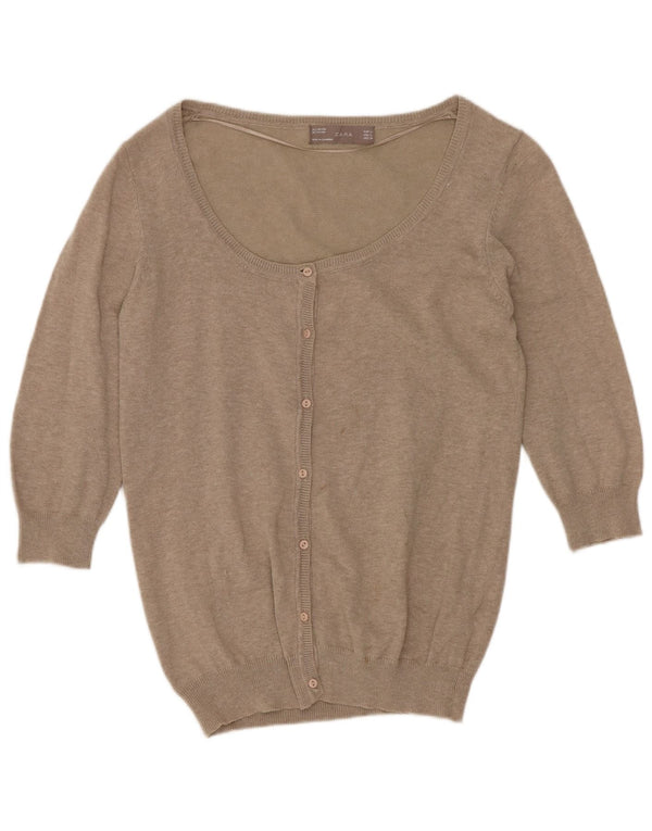 Maglione cardigan con maniche a 3/4 da donna Zara UK 14 grande Beige