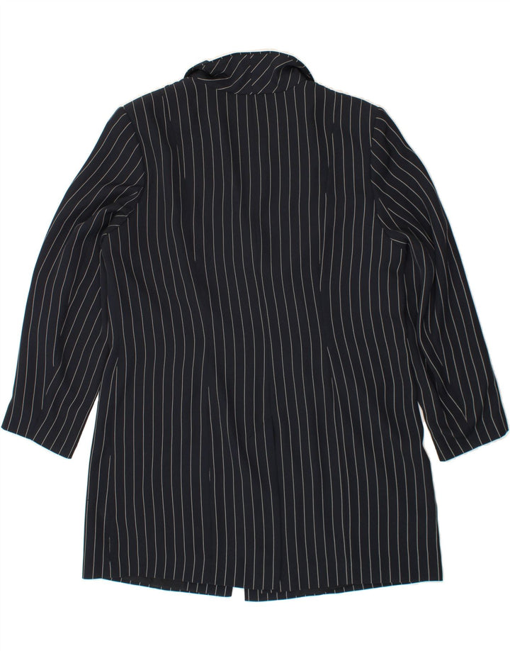 ANN HARVEY Womens Overcoat UK 16 Large  Navy Blue Striped Polyester Vintage Ann Harvey and Second-Hand Ann Harvey from Messina Hembry 
