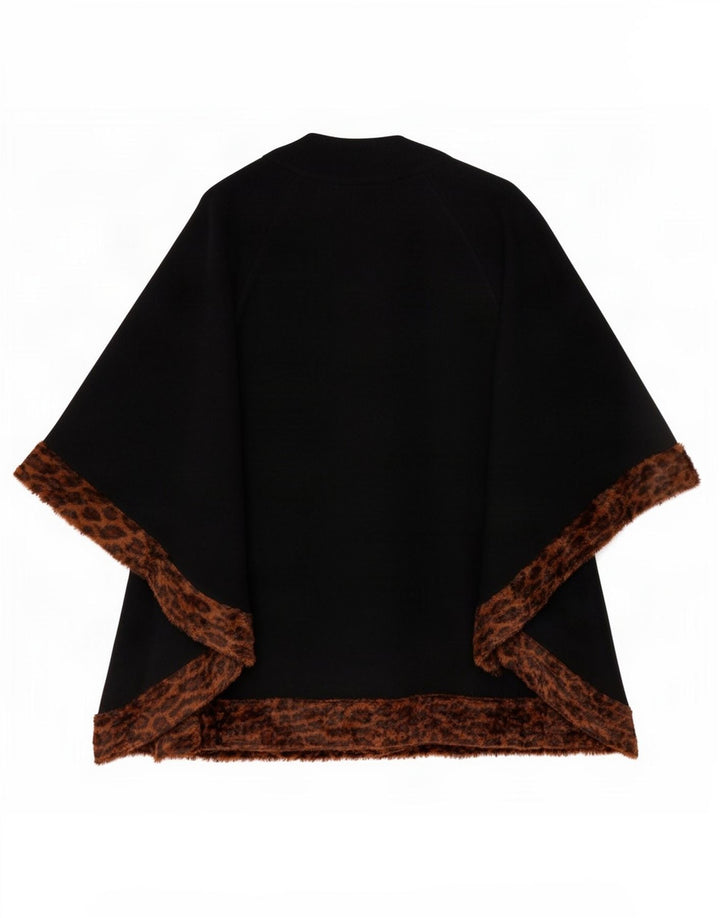 Cappotto a mantella vintage da donna IT 42 medio nero in lana con stampa animalier