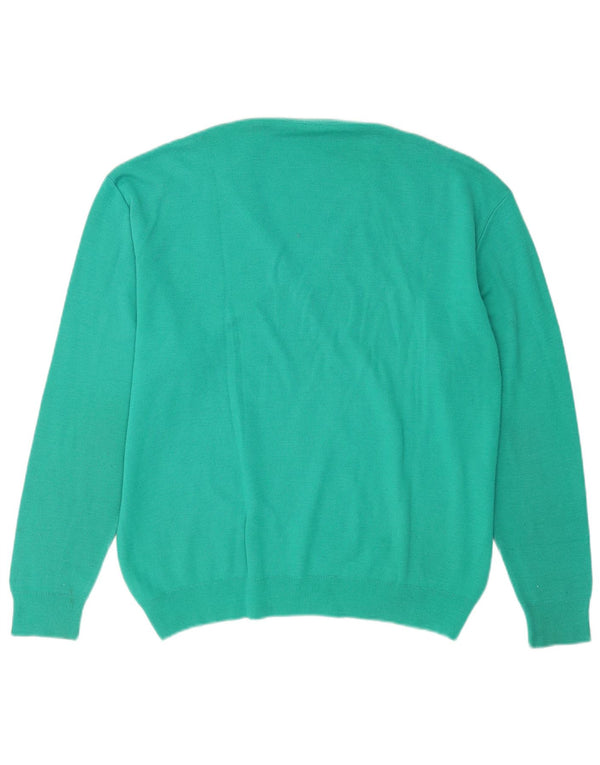 Maglione vintage da uomo con scollo a V, grande lana turchese