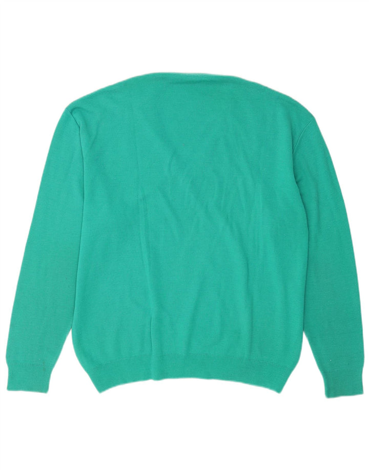 Maglione vintage da uomo con scollo a V, grande lana turchese