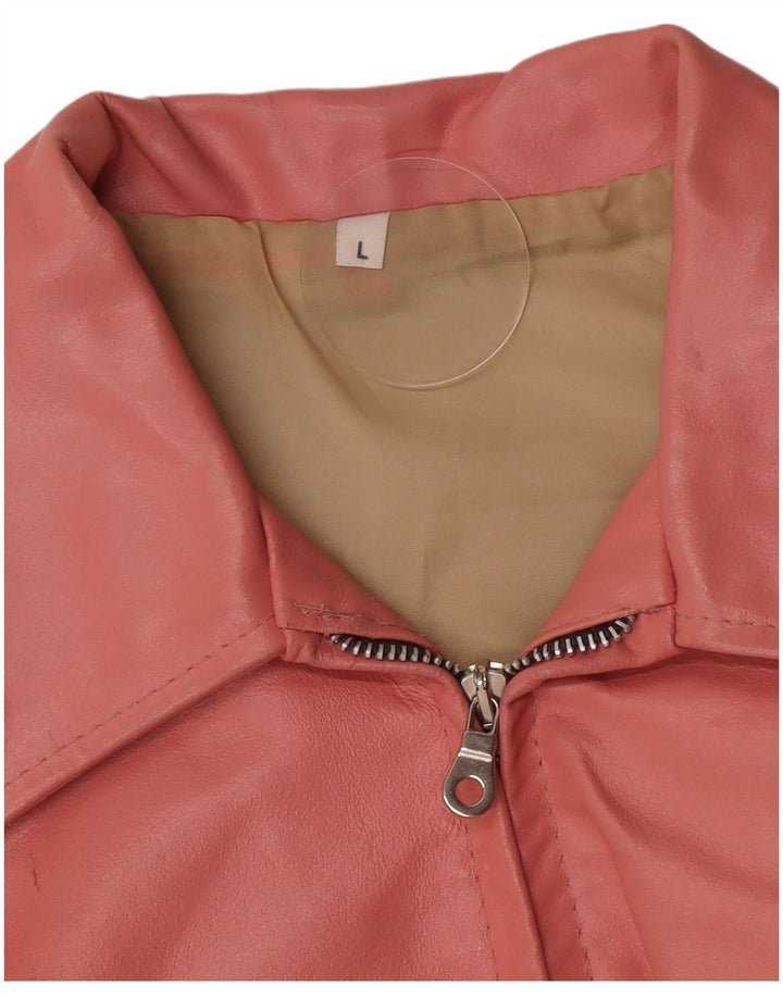 Giacca in pelle vintage da donna UK 14 grande rosa
