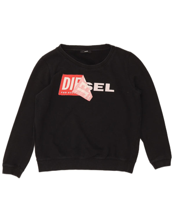 DIESEL Felpa con grafica da donna Maglione UK 14 Cotone nero medio