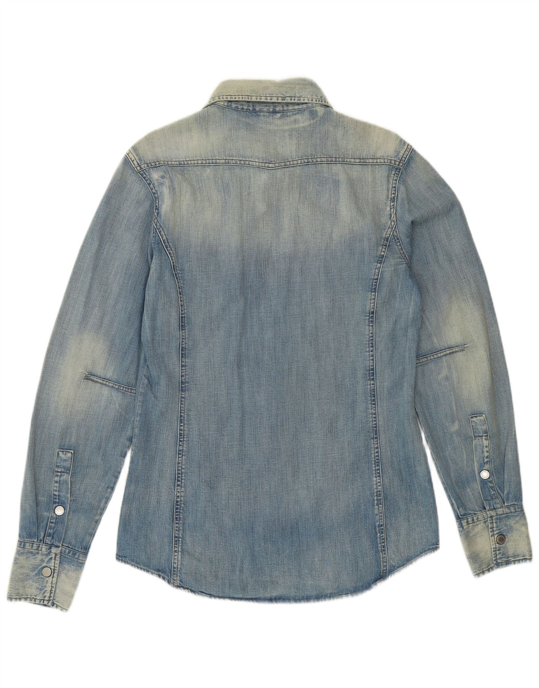 Camicia di jeans da uomo BENETTON lavaggio acido in cotone blu medio