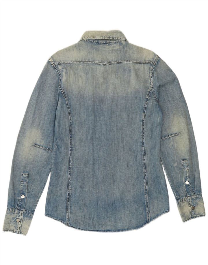 Camicia di jeans da uomo BENETTON lavaggio acido in cotone blu medio