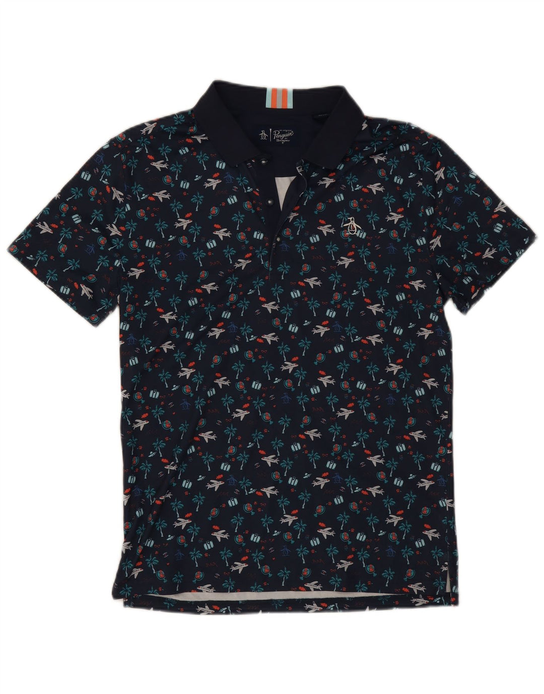 Polo grafica da uomo Penguin piccola in poliestere blu navy