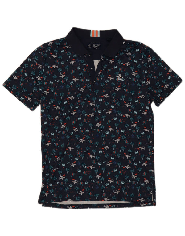 Polo grafica da uomo Penguin piccola in poliestere blu navy