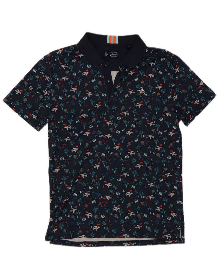 Polo grafica da uomo Penguin piccola in poliestere blu navy