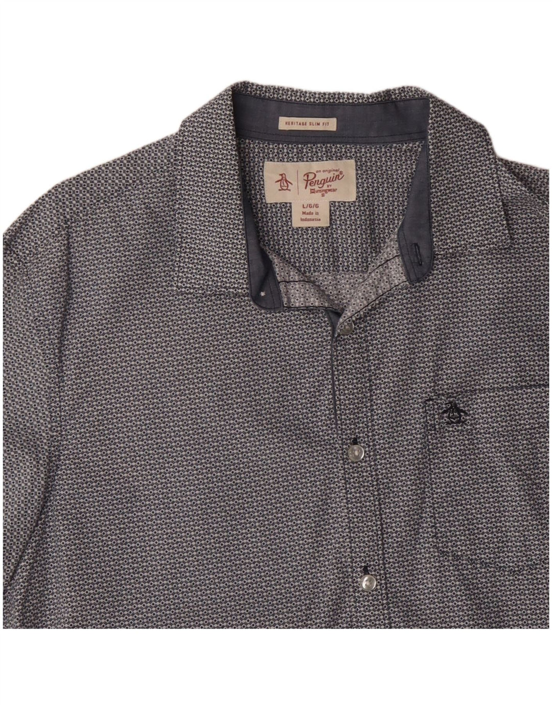 PENGUIN Camicia a maniche corte slim fit Heritage da uomo grande blu geometrico