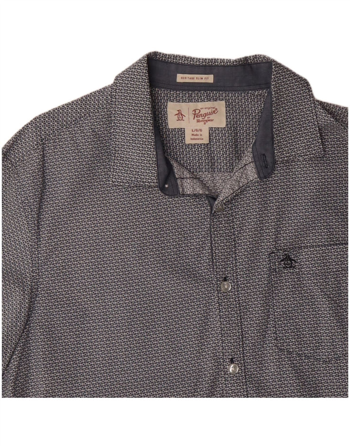 PENGUIN Camicia a maniche corte slim fit Heritage da uomo grande blu geometrico