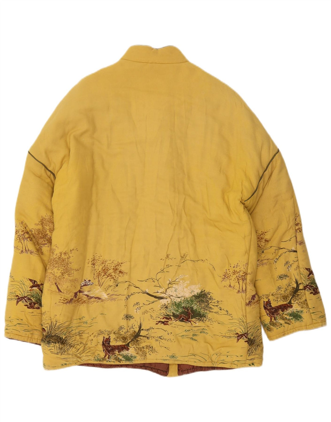 Giacca imbottita da donna vintage UK 16 grande poliestere giallo con stampa animalier