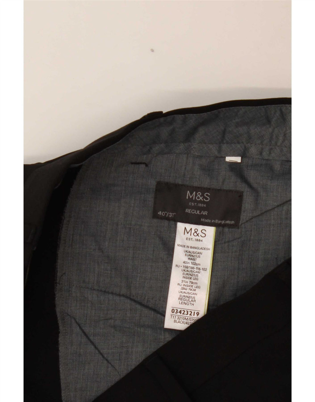 Pantaloni da abito regolari da uomo Marks & Spencer W40 L31 poliestere nero