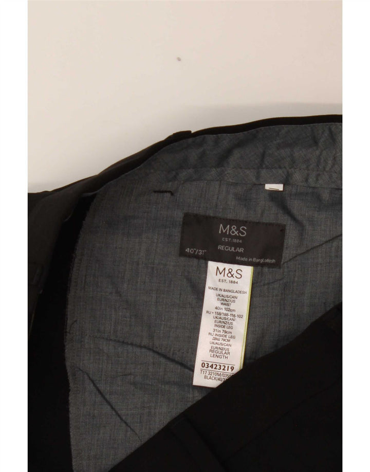 Pantaloni da abito regolari da uomo Marks & Spencer W40 L31 poliestere nero