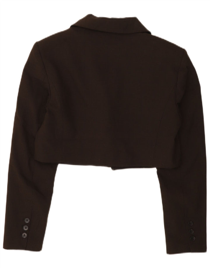 Giacca blazer corta a 1 bottone Zara da donna UK 16 grande poliestere a quadri marrone