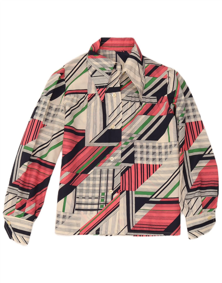 Camicia da donna vintage UK 12 Patchwork multicolore medio
