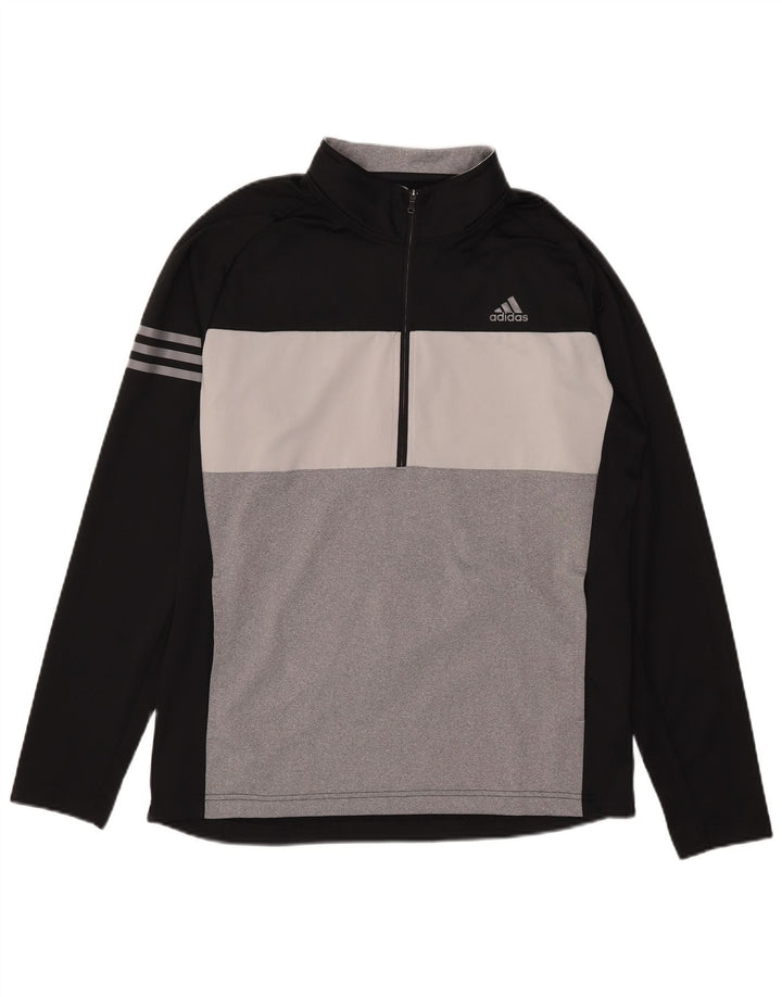 Top della tuta da ginnastica Adidas da uomo con zip e collo, blocco colore nero medio