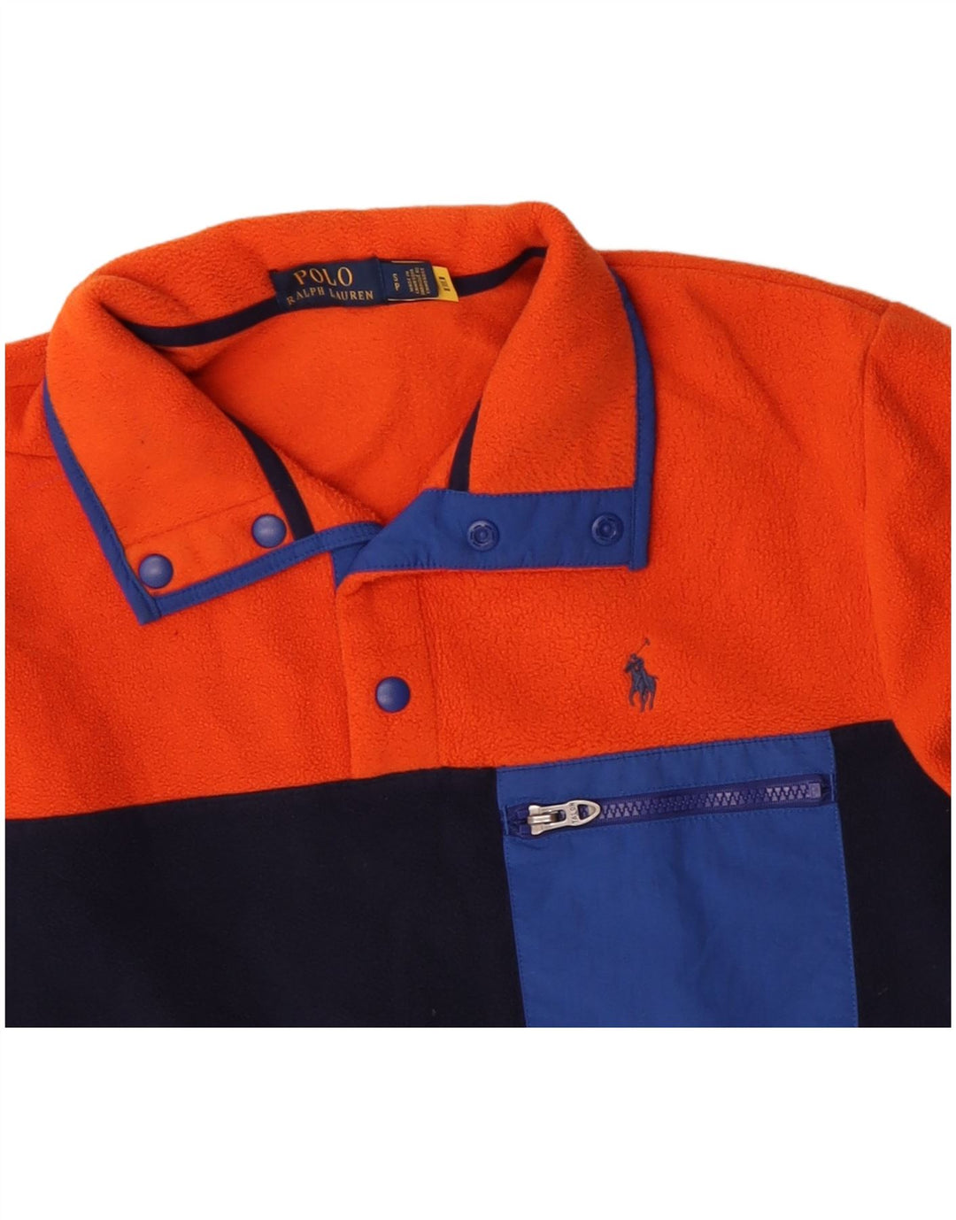 POLO RALPH LAUREN Maglione da uomo in pile con collo a bottoni piccolo color block arancione