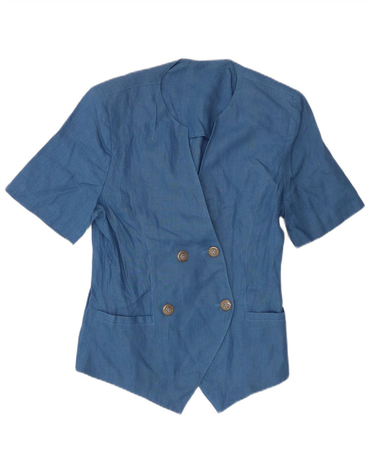Top Cardigan Manica Corta Donna Preca IT 42 Lino Blu Medio