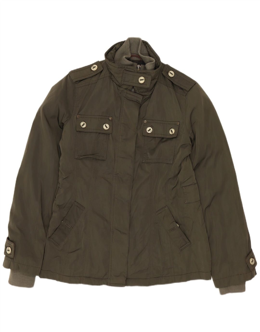MASSIMO DUTTI Giacca militare da donna UK 14 Poliestere kaki medio