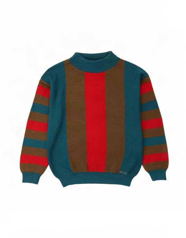 Maglione vintage da uomo con collo dolcevita in acrilico a strisce blu medio