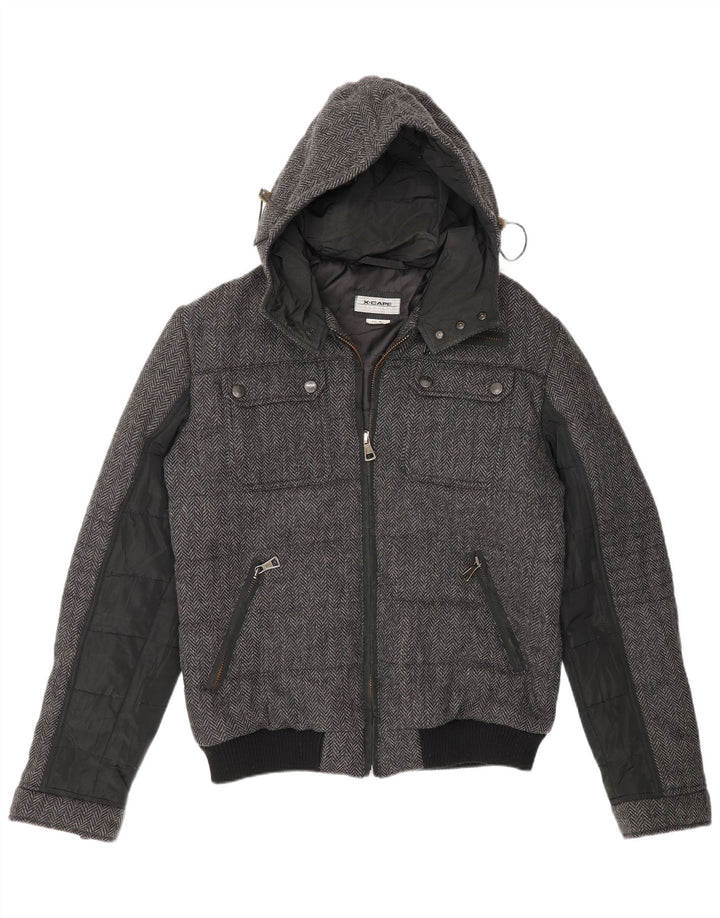 Giacca imbottita con cappuccio da uomo X-Cape UK 42 XL Lana vergine a spina di pesce grigia