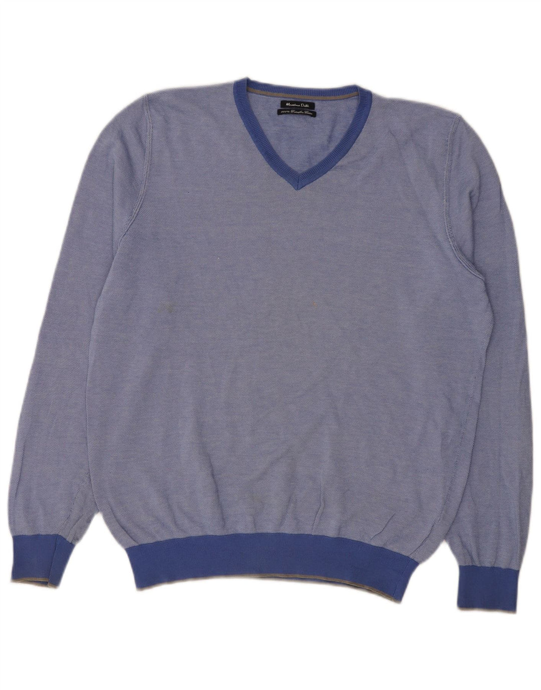 Massimo Dutti Maglione da uomo con scollo a V grande in cotone blu