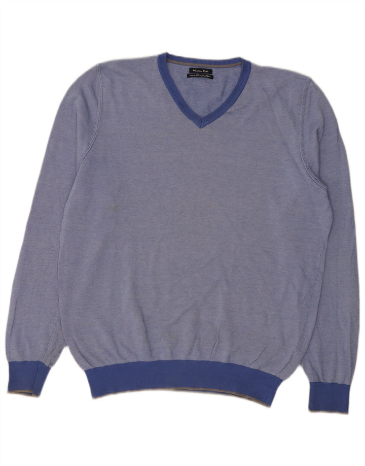 Massimo Dutti Maglione da uomo con scollo a V grande in cotone blu