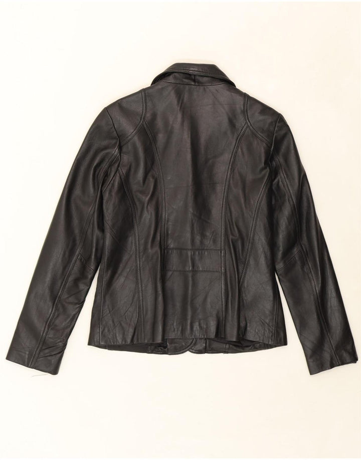 VINTAGE Womens Leather 3 Button Blazer Jacket UK 12 Medium Black Leather Vintage Vintage and Second-Hand Vintage from Messina Hembry 