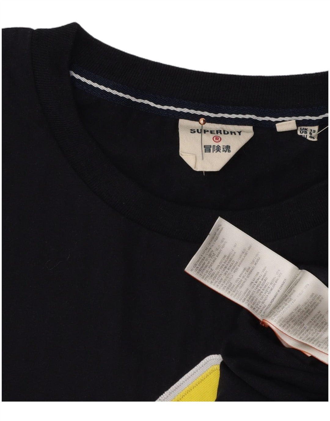 T-shirt grafica da donna SUPERDRY Top UK 12 cotone blu navy medio