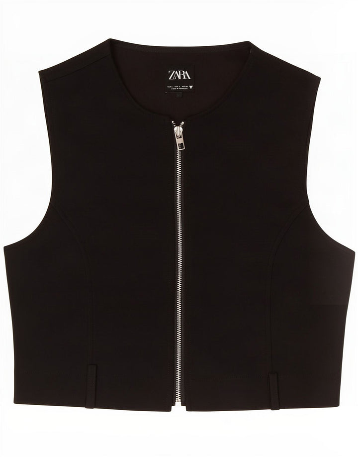 Gilet corto da donna Zara UK 16 grande poliestere nero
