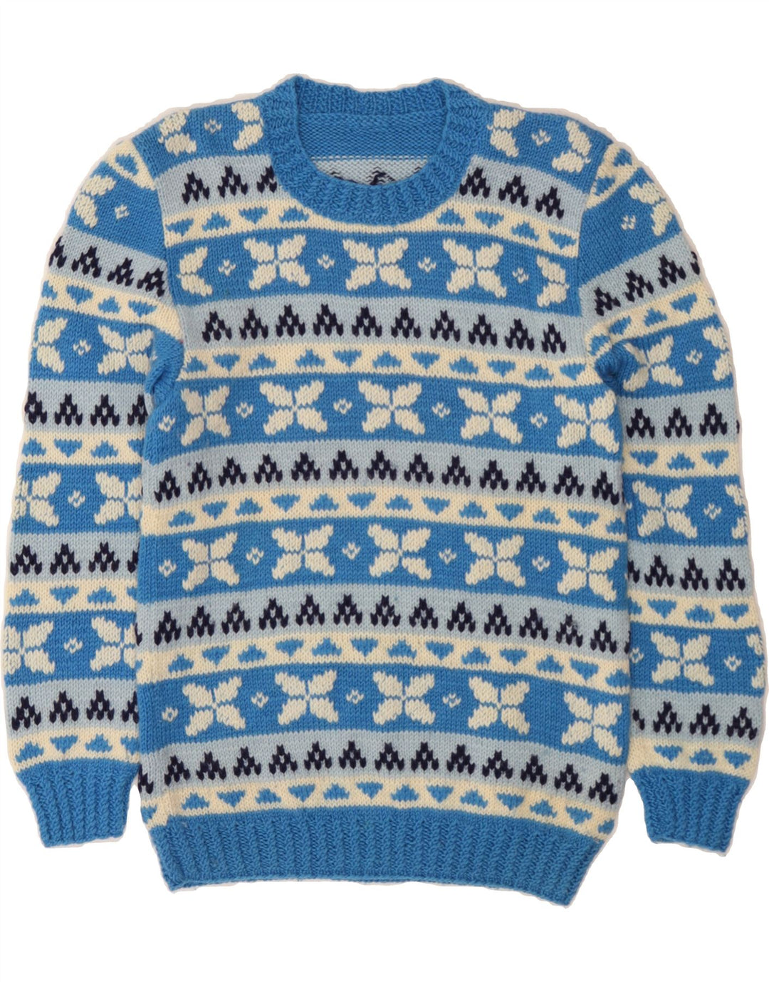 Maglione maglione girocollo da uomo VINTAGE piccolo blu Fair Isle