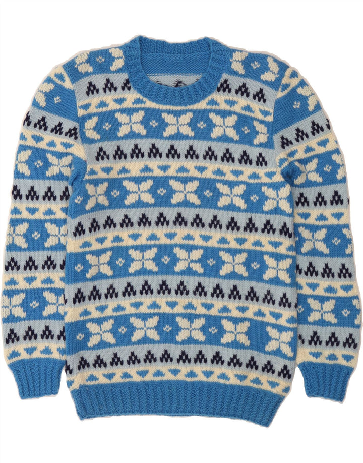 Maglione maglione girocollo da uomo VINTAGE piccolo blu Fair Isle