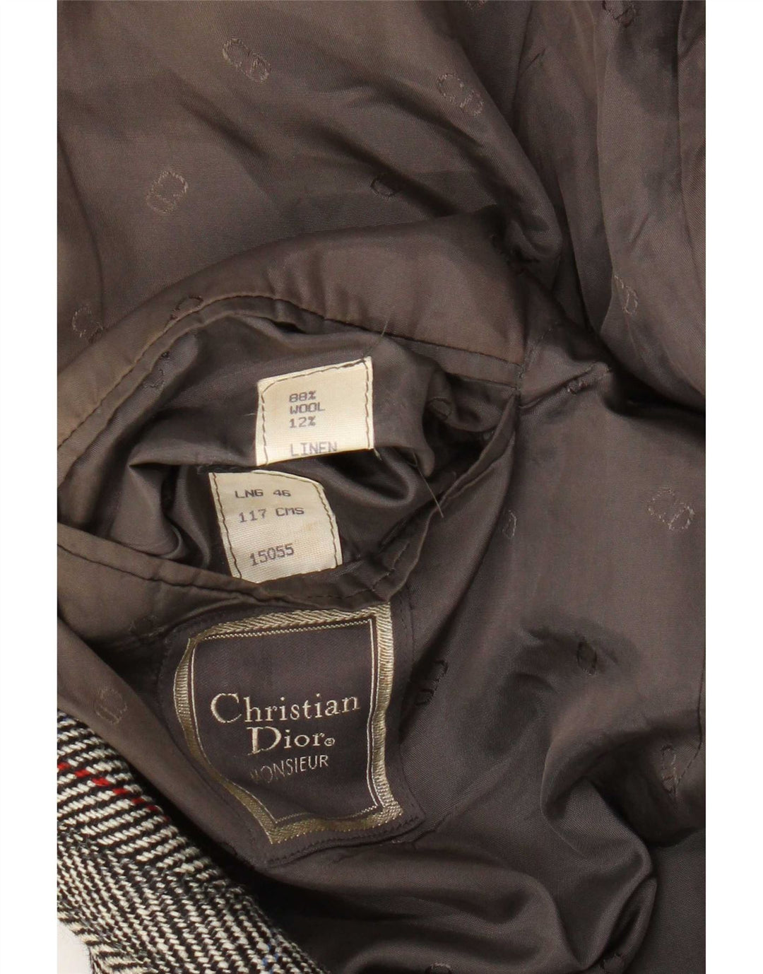 Christian Dior Giacca da uomo a 2 bottoni blazer UK 46 3XL Lana a spina di pesce grigia