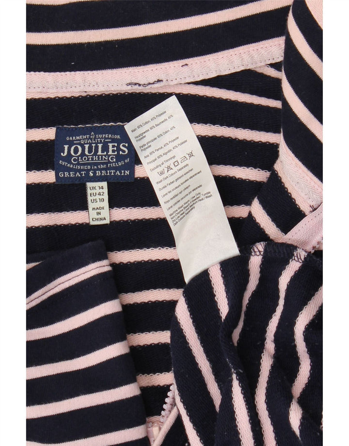 JOULES Felpa da donna con collo con zip, maglione UK 14, grande a righe blu navy