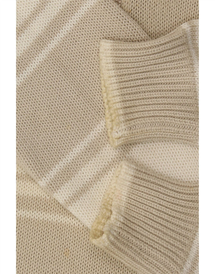 NORTH SAILS Mens Zip Neck Jumper Sweater Medium Beige Striped Vintage North Sails and Second-Hand North Sails from Messina Hembry 