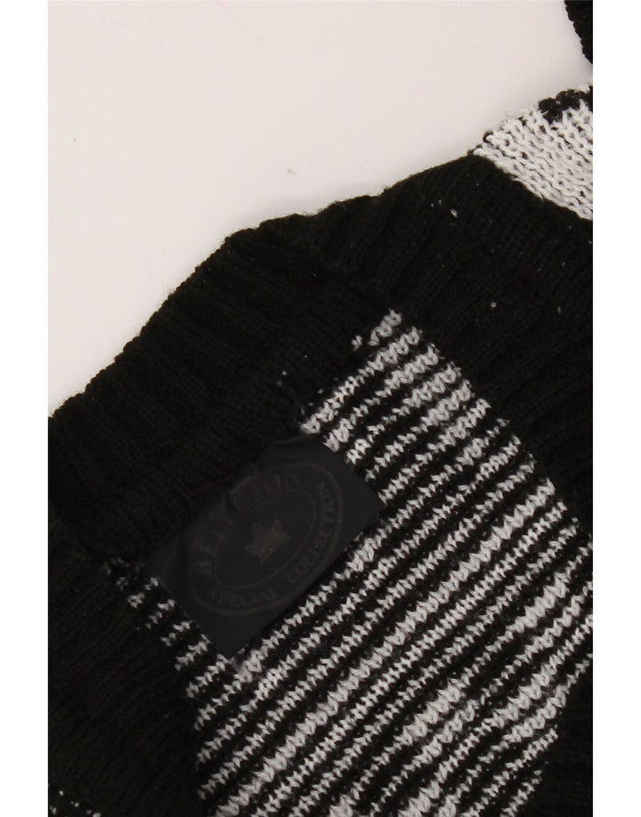 Maglione vintage da uomo con scollo a V grande nero geometrico