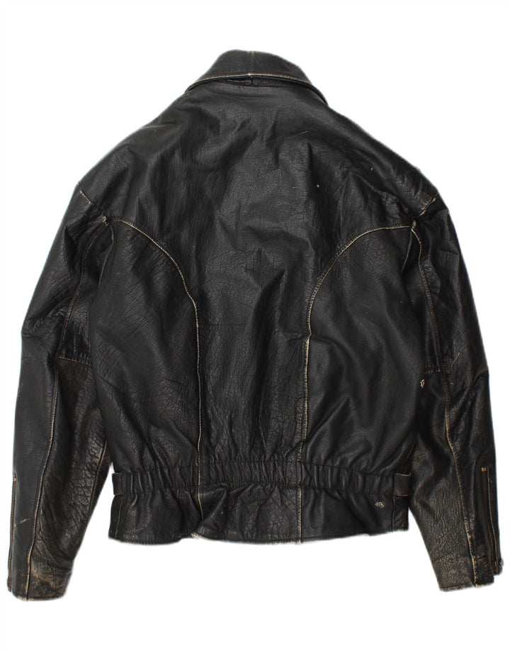 Giacca da motociclista in pelle da uomo vintage UK 36 piccola pelle nera