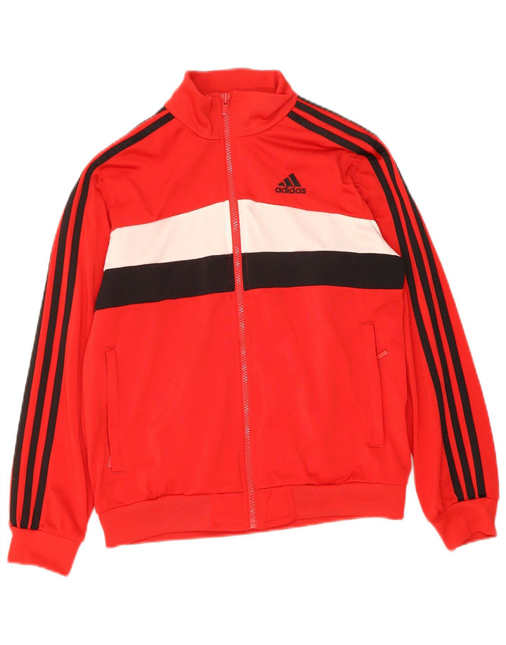 ADIDAS Boys Tracksuit Top Jacket 11-12 Years Red Colourblock Polyester